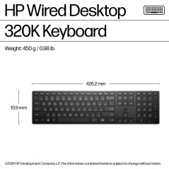 HP Wired Desktop 320K Keyboard - Reliable Performance & Comfort for Your Workstation | 9SR37UT#AB9